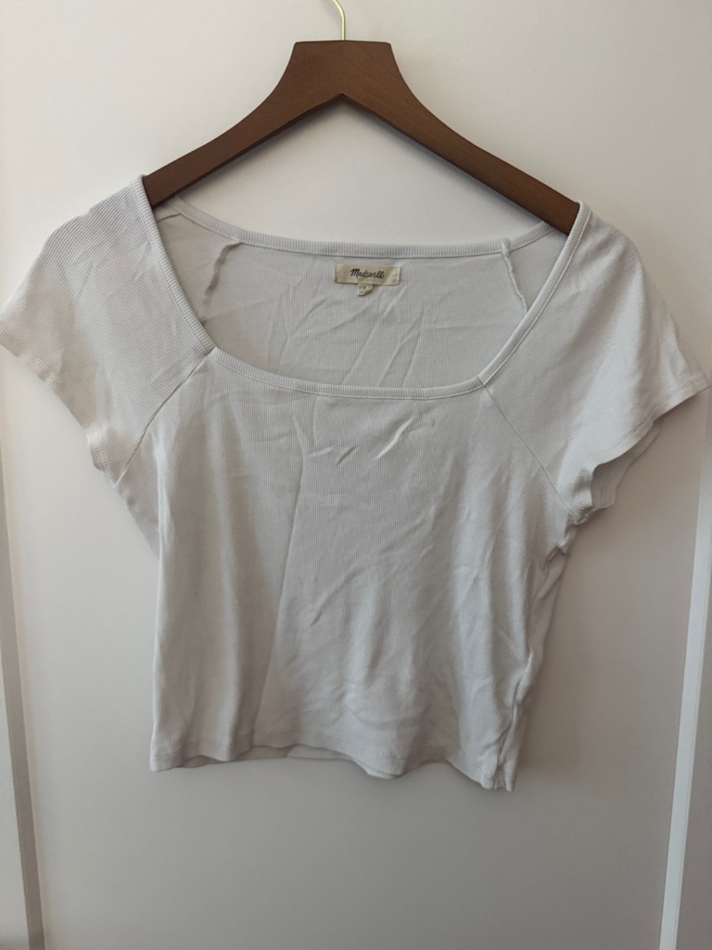 Madewell White Square Neck Ribbed Short Sleeve Tee